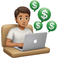 emojis.com a-man-with-a-laptop-and-dollar-signs,-thinking-about-startup-success