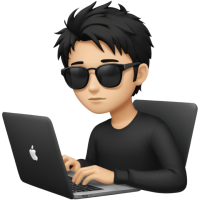 emojis.com a-pretty-bratz-boy-with-black-messy-hair,-black-sunglasses,-on-laptop